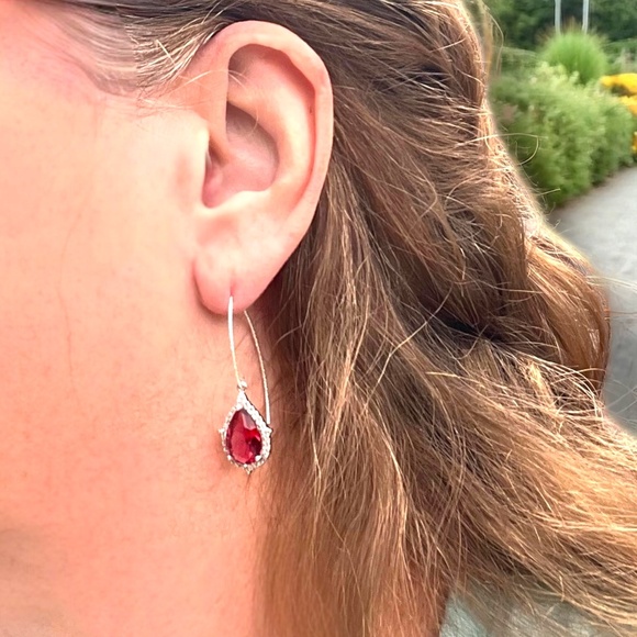 Sterling Silver Ruby Earrings – Rhodium-Plated Silver. Gift-ready Handmade - Picture 2 of 9